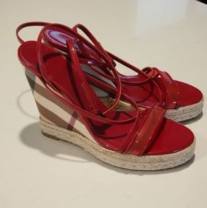 Red Burberry Novacheck Wedges